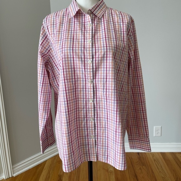 Lands' End no iron plaid size 18 long sleeve button up shirt work career office - Picture 1 of 12